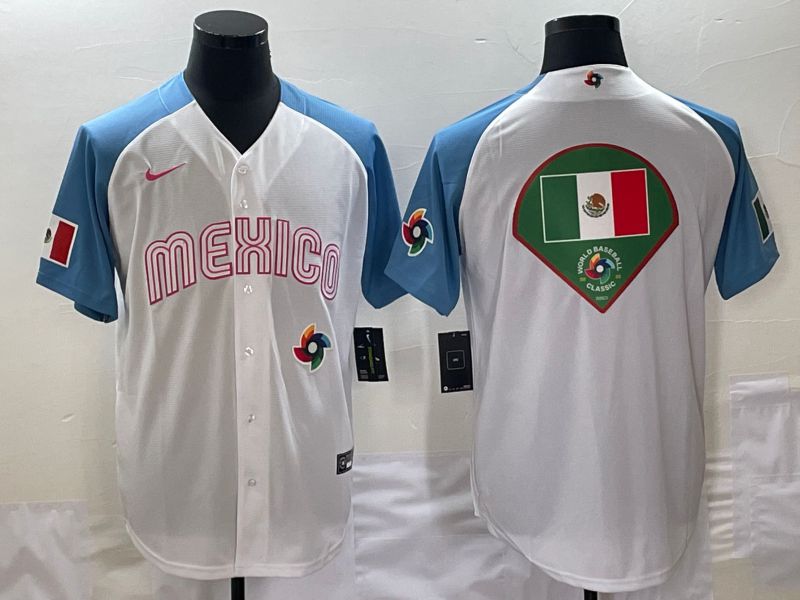 Men 2023 World Cub Mexico Blank White blue Nike MLB Jersey14->more jerseys->MLB Jersey